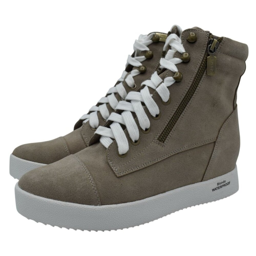 Blondo Womens Size 9.5 Holly Mushroom Suede Zip Wedge‎ Sneakers Boots Shoes
